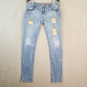 VTG Apple Bottoms Jeans Womens 11/12 Slim Straight Leg Blue Distressed Y2K (A83)